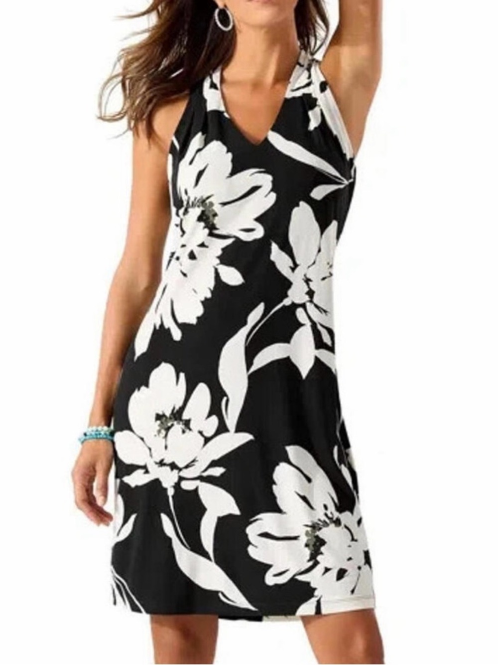 Tommy Bahama Jasmina Fabulous Flora  Dress Black White Floral Size L